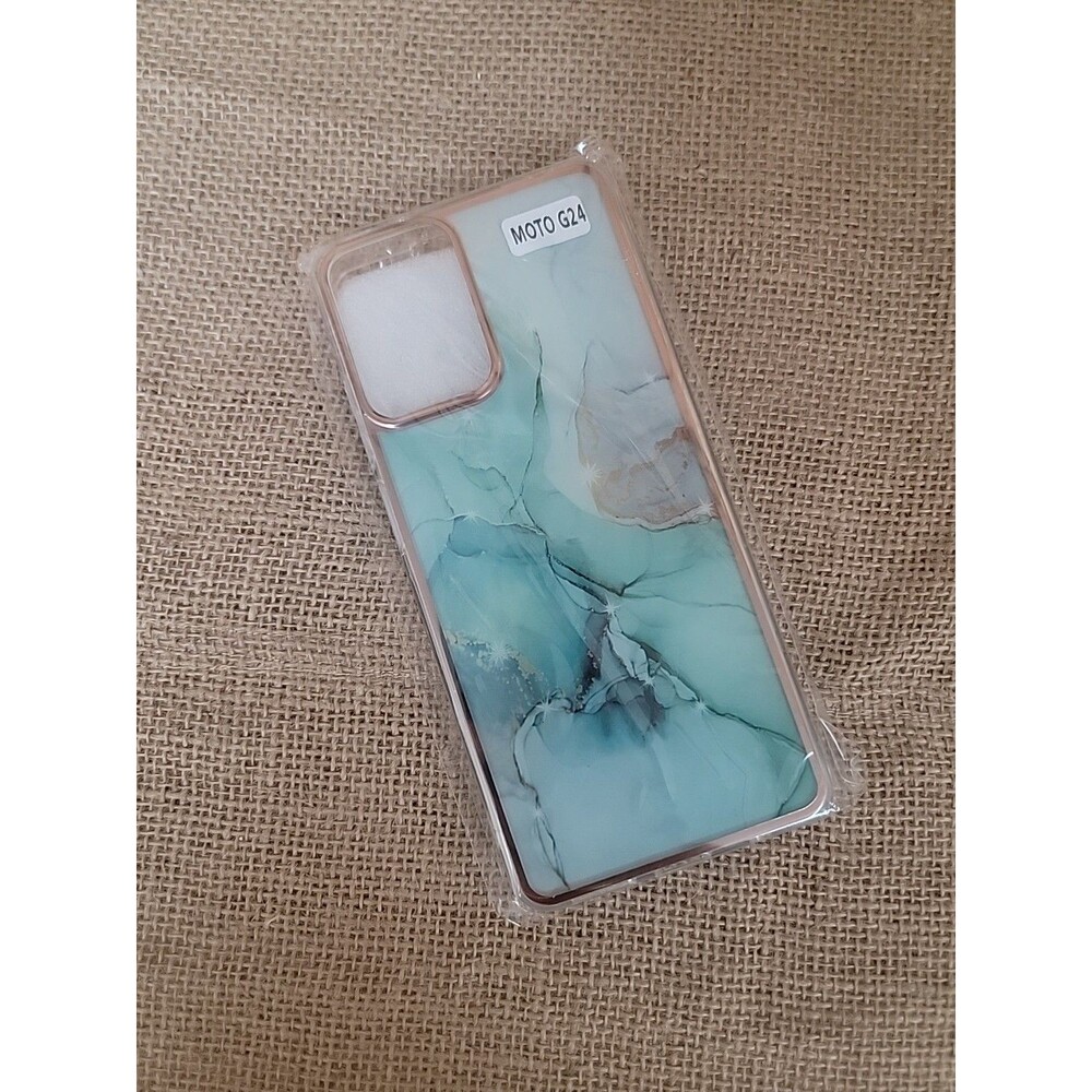 Cell Phone Case For Motorola G24 Teal Marble Gold